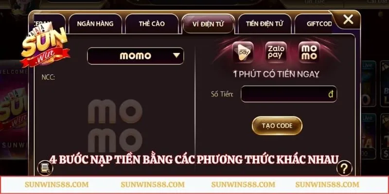 4 bước nạp tiền bằng các phương thức khác nhau