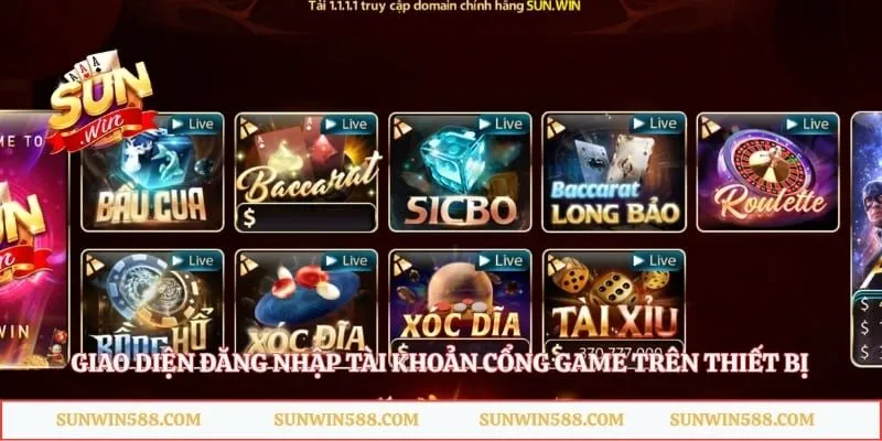 Giao diện đăng nhập tài khoản cổng game trên thiết bị